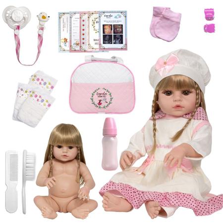 Bebê Reborn Original Boneca Menina Silicone Bolsa 32 Itens