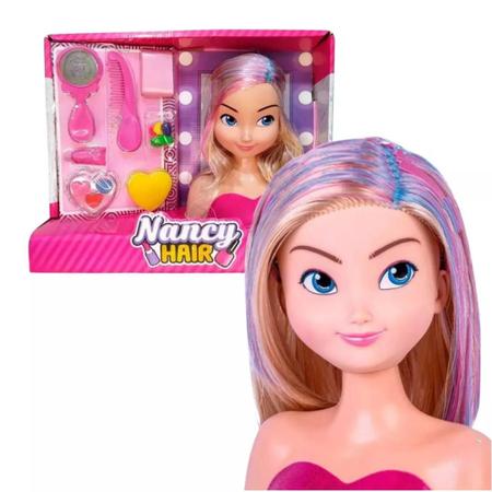 Boneca Nancy Hair Loira Pentear Maquiagem Salão Menina Barbi - Rosa
