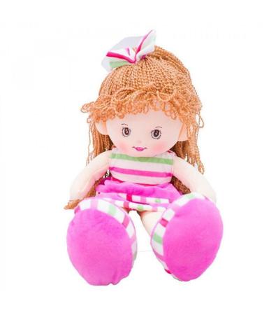 Imagem de Boneca Pelúcia Laço Cabelo Saia Pink 40cm - Minas de Presentes