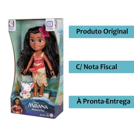 Boneca Moana C/ Porquinho Pua 33 Cm De Vinil Articulada