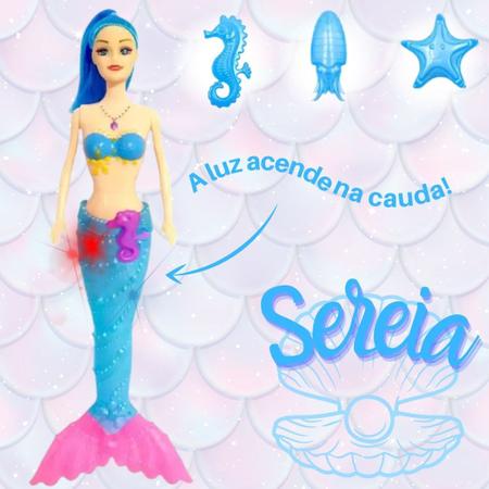 Imagem de Boneca Princesa Sereia Barbie Cauda Ascende Luz Acessorios