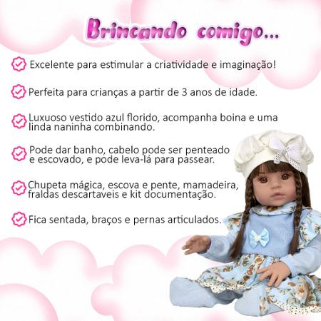 Boneca Realista de Silicone Cabelo Castanho com Acessórios - Cegonha Reborn Dolls Imagem de Boneca Realista de Silicone Cabelo Castanho com Acessórios