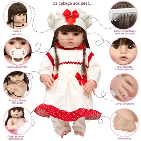 Boneca Bebê Menina Reborn Silicone Pode Molhar Kit Itens