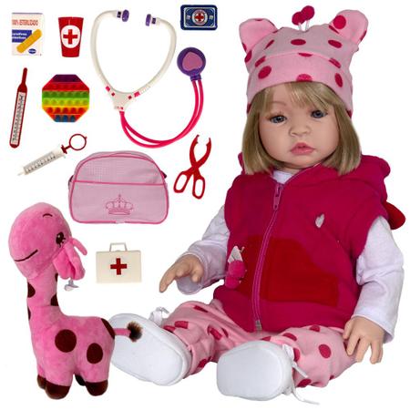 Boneca Bebe Reborn Silicone Girafinha Girafa Loira Menina - Chic