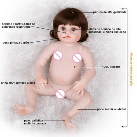 Brastoy Boneca Reborn Bebê 100% Silicone Panda Olho Castanho 48cm IG-510