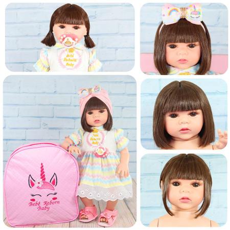 Imagem de Boneca Reborn Bebe Eloise Cabelo Castanho Com Bolsa Sandalia