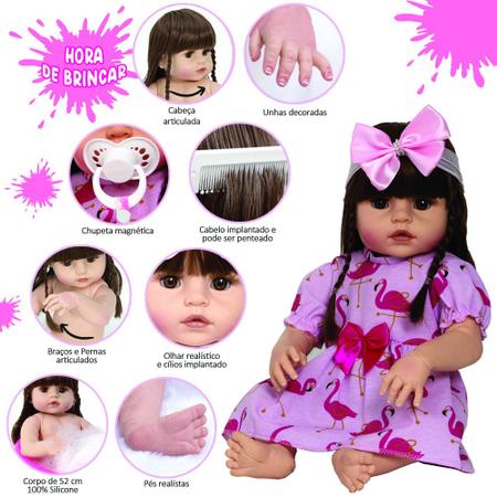 Imagem de Boneca Reborn Bebe Menina 52cm Realista Silicone Enxoval