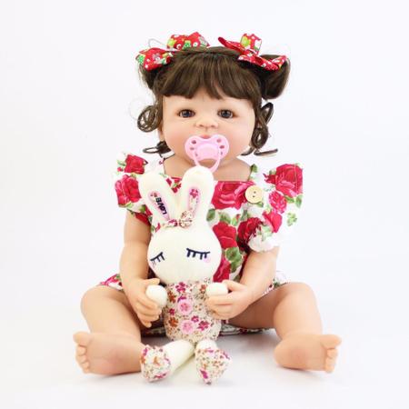 Boneca Reborn Bebe Silicone Menina Cabelo Cacheado 57cm - Bz Doll - Boneca  Reborn - Magazine Luiza