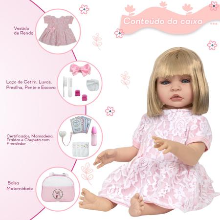 Boneca Bebê Reborn Silicone Com Pente, Escova e Prendedor Cor: ; Tamanho:  55;