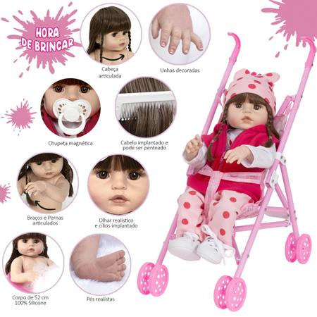 Boneca Reborn Girafa Barata Enxoval Com Carrinho Dobrável