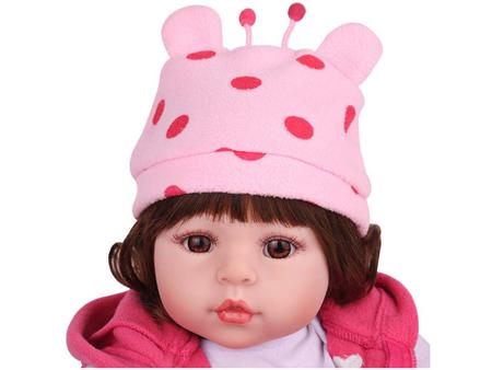 Boneca Reborn Laura Baby Mini Pink Flower com Acessórios - Rosa