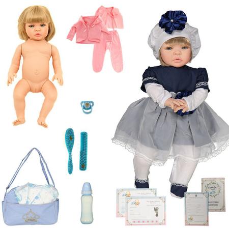 Imagem de Boneca Reborn Loira Luxo Azul Marinho 22 Item Cegonha Dolls