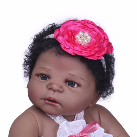 Boneca reborn bebe 57cm silicone corpo inteiro cabelo cacheado