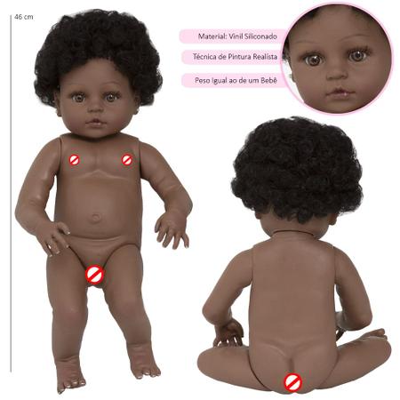 Boneca bebê reborn negra morena corpo silicone PODE DAR BANHO cheia de  acessórios