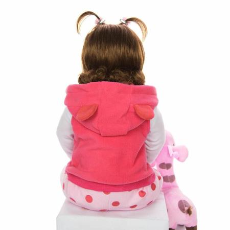 Boneca Reborn Real Cabelo Roupa Rosa Silicone Completa