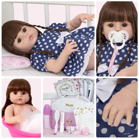 Bebê Reborn Real Boneca Corpo Silicone com Acessórios - Cegonha