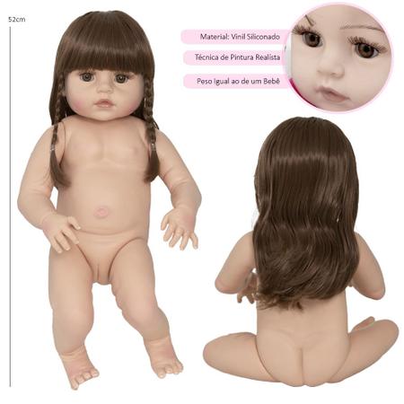 Boneca Reborn Realista 100% Silicone Cabelo Castanho + Itens - Cegonha Reborn Dolls Imagem de Boneca Reborn Realista 100% Silicone Cabelo Castanho + Itens
