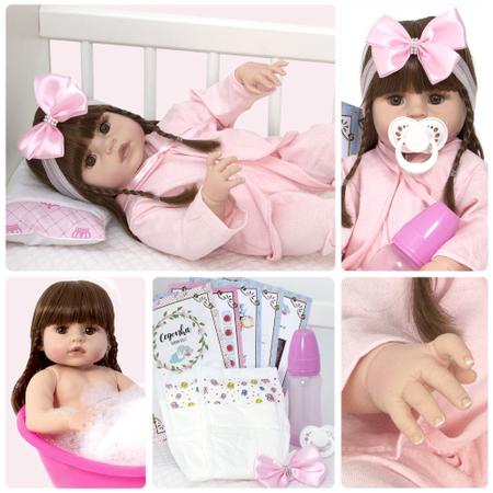 Boneca Reborn Bebe Menina 52cm Realista Silicone Enxoval - USA Magazine