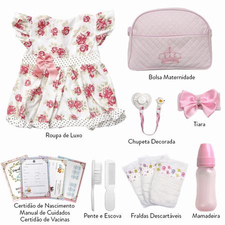 Boneca Reborn Realista Laura Cabelo Castanho com 14 Itens - Cegonha Reborn Dolls Imagem de Boneca Reborn Realista Laura Cabelo Castanho com 14 Itens