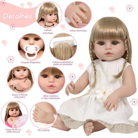 Bebê Reborn Boneca Realista Larinha 46cm com Acessórios