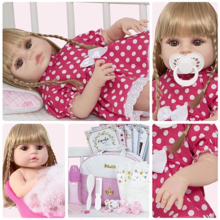 Boneca Reborn Recem Nascida Realista 100% Silicone 13 Itens - Chic