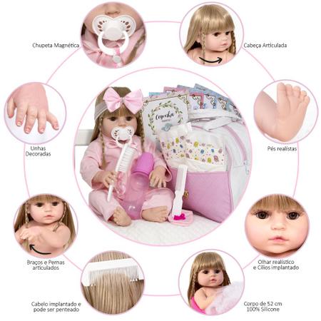 Boneca Reborn Realista Recem Nascido 52cm Corpo de Silicone