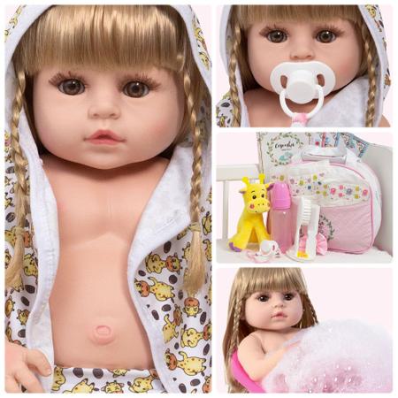 Boneca Bebê Reborn Corpo De Silicone Aurora Loira + Enxoval