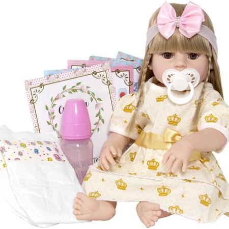 Boneca Bebe Reborn Recem Nascida de Silicone com 20 Itens - Chic