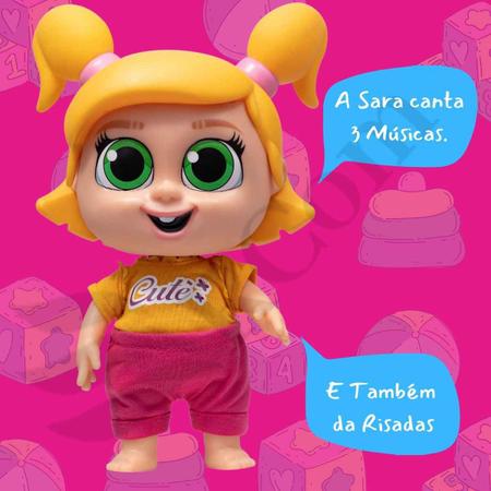 Boneca Sara Musical Menina Vinil Infantil Comilona Desenho