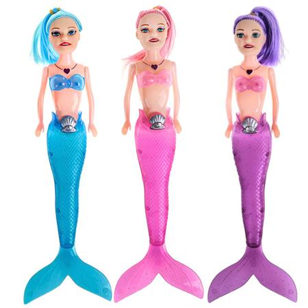 Imagem de Boneca Sereia Com Luz Na Cauda Kit Com 3 Barbie Amy Bonequinhas Menina 28cm Infantil Art Brink