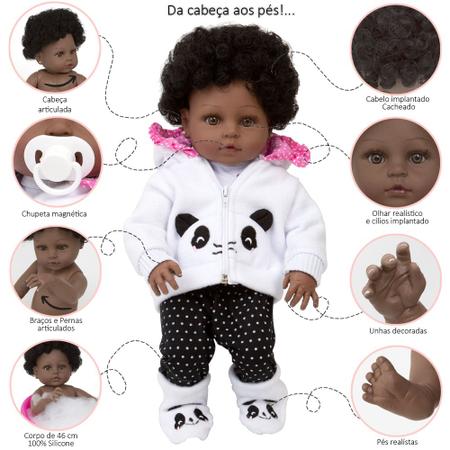 Boneca Bebê Reborn Menina Realista Negra Com Acessórios