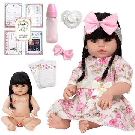 Boneca Morena Bebê Reborn De Silicone Com 16 Itens - Chic Outlet