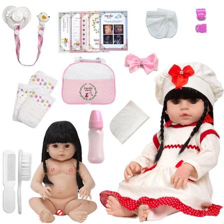 Boneca Morena Bebê Reborn De Silicone Com 16 Itens - Chic Outlet