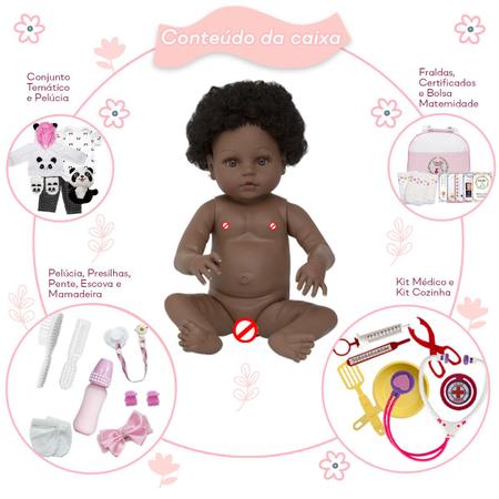 Bebe Reborn Menina Negra Panda Cabelo Cacheado Pode Banho - Cegonha Reborn  Dolls - Boneca em Tratamento de Câncer - Magazine Luiza