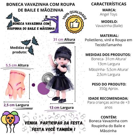 Boneca Infantil Menina Vavazinha com Roupinha do Baile e Mãozinha Wandinha-Angel  Toys - Bonecas - Magazine Luiza