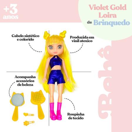 Boneca Violet Pink 30cm + Acessórios - Cabelo Rosa - Anjo