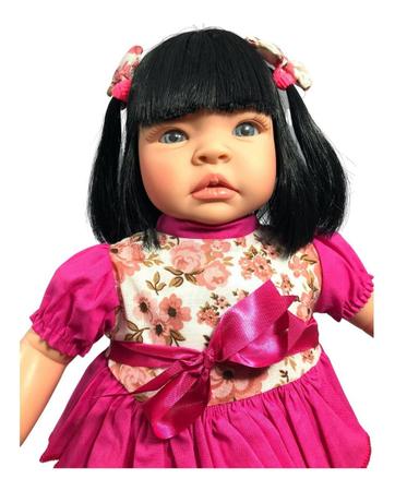 Boneca Bebê Reborn Baby Kiss Morena Cabelo Longo Castanho SID-NYL Parece Um  Bebezinho de Verdade Realista REF 908