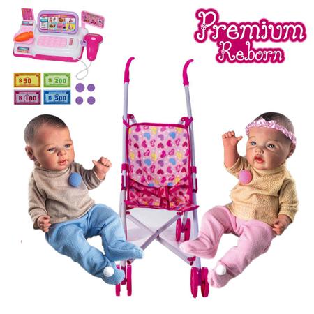 Kit 2 Bonecas Gêmeos Premium Baby Reborn 40cm 100% Silicone no