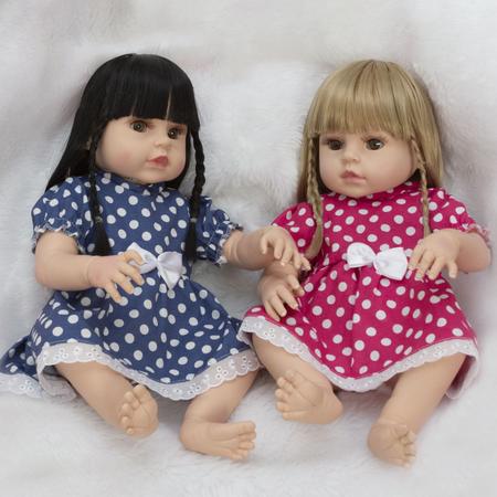 Imagem de Bonecas Gêmeas Reborn Realista Grande 46cm Bolsa Acessórios