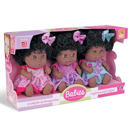 03 Bonecas Negras Cacheadas De Lacinho Expressões Meninas - Bee