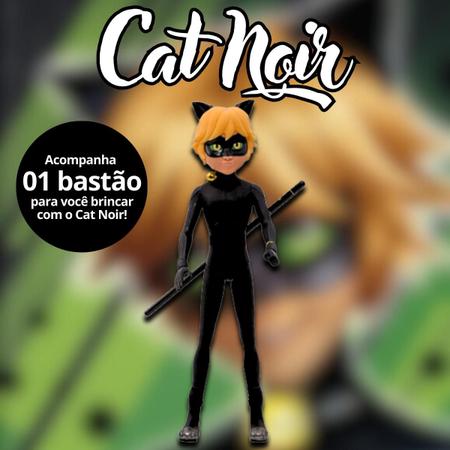 Imagem de Boneco Cat Noir Com Bastão Original Infantil Miraculos Desenho Ladybug Brinquedos Novabrink