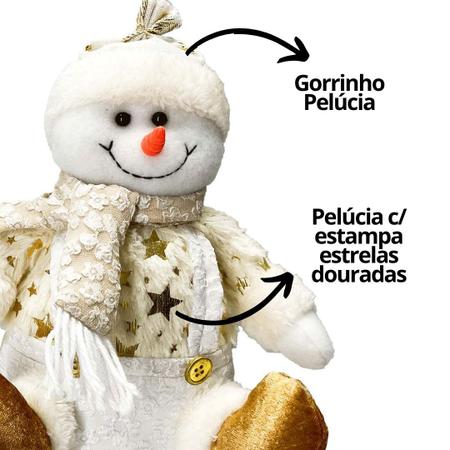 Imagem de Boneco de Neve Sentado Pelúcia Star Gold Champanhe 25cm - Magizi