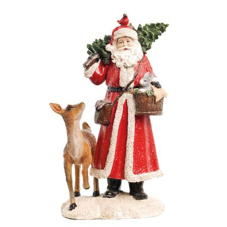 Imagem de Boneco de Papai Noel de Resina Segurando Pinheiro 40cm 1 Pç