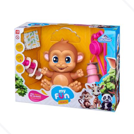 Imagem de Boneco Macaco Zoológico Mama e Chora Sai Lágrimas de Verdade + Mamadeira e Acessórios Adijomar Brinquedos Menina Menino