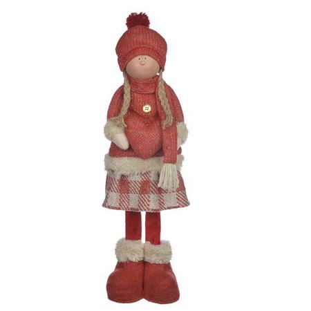 Boneco de Natal Menina em Pé Segurando Coração 48cm - Xadrez Vermelho - Ref  72733001 D&A - CCS Decorações