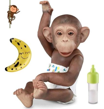 Boneco Macaco Bebê Little Caco Mamadeira Fralda E Banana OMG - Tem