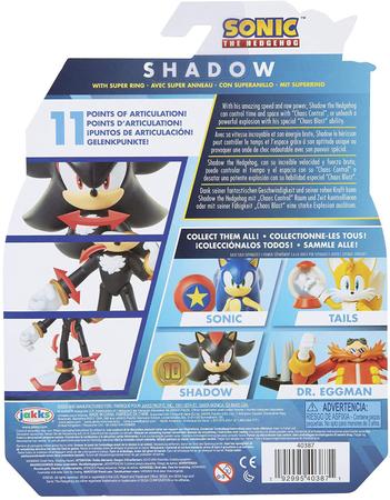 Boneco Sonic The Hedgehog - Shadow 11 Pontos Articulações 10 cm
