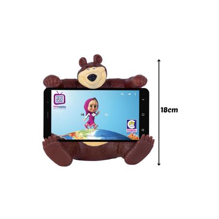 Imagem de Boneco Urso Em Vinil Da Masha Infantil Suporte Para Celular 18cm Original Brinquedo Cotiplás