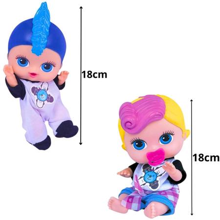 Imagem de Bonecos Bebês Menino Menina Infantil Irmãos Gemêos 18cm Em Vinil Articulados Brinquedos Super Toys