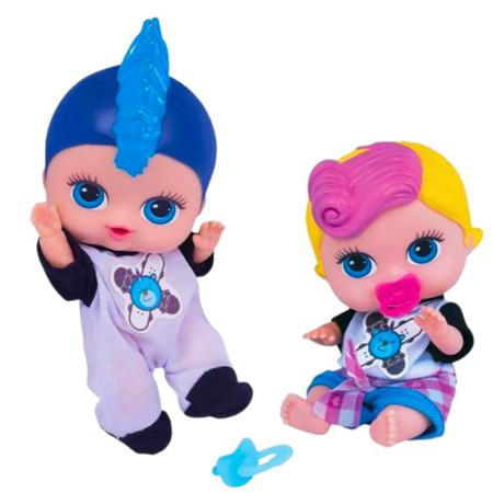 Imagem de Bonecos Bebês Menino Menina Infantil Irmãos Gemêos 18cm Em Vinil Articulados Brinquedos Super Toys